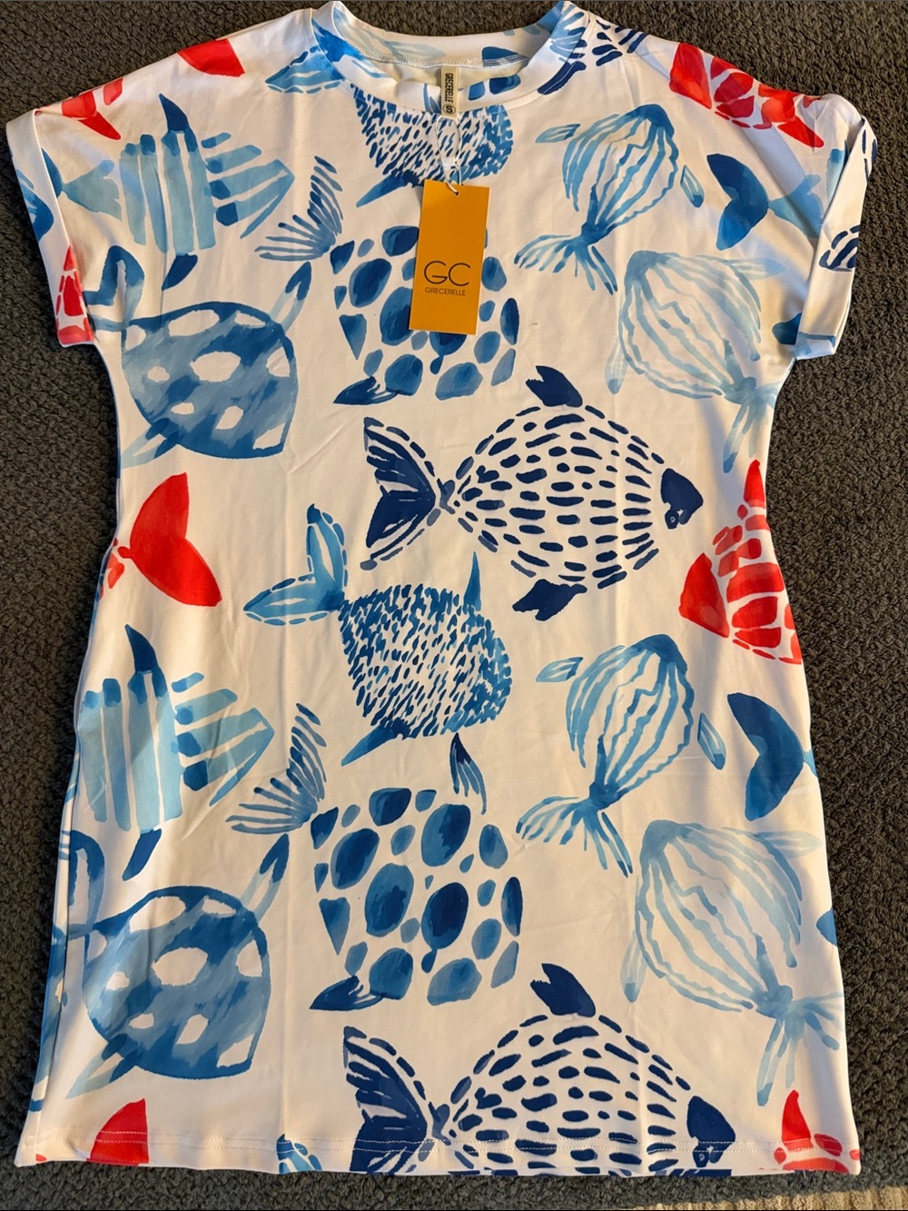 GC Gabrielle Blue & Red Fish Print Dress
